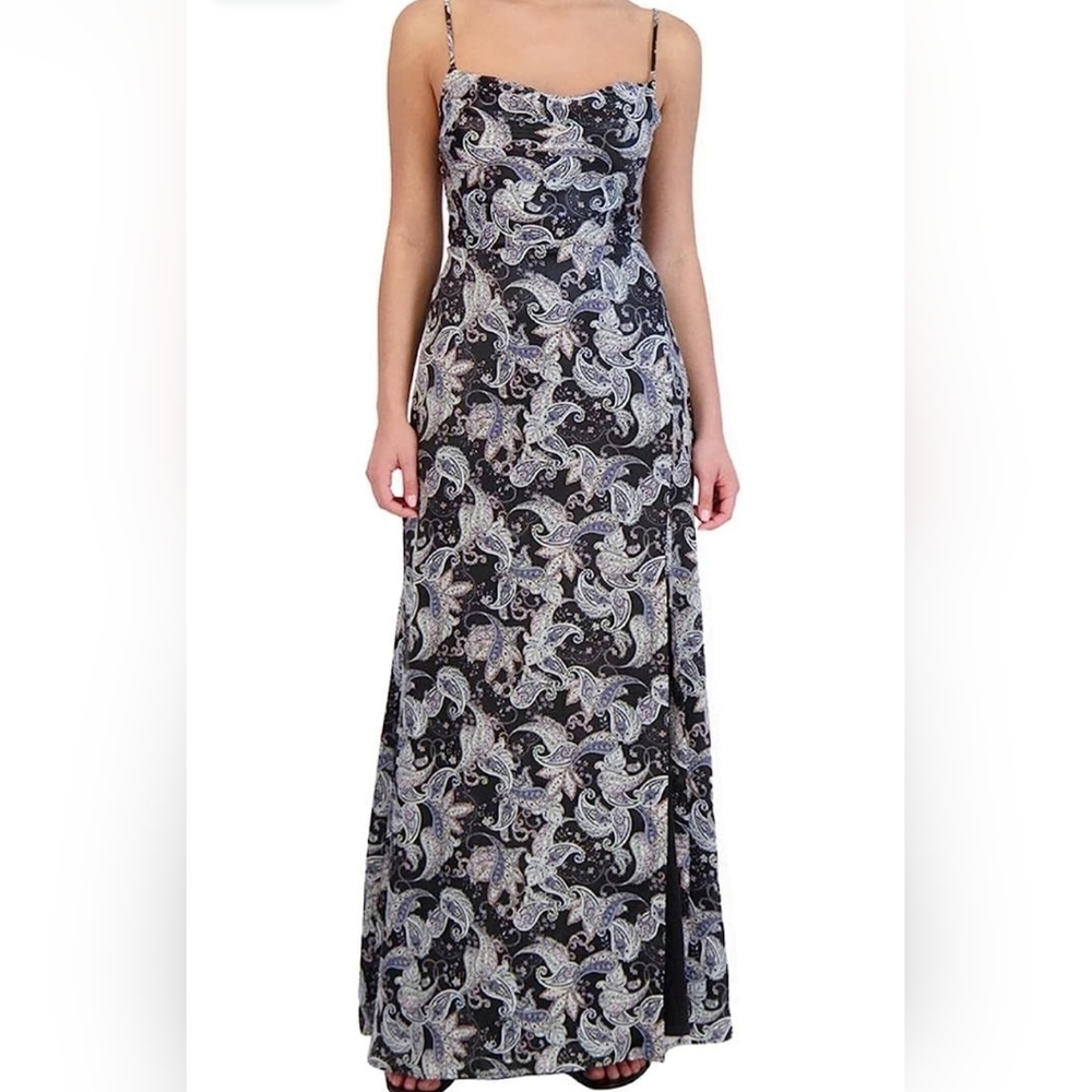NWOT Size 14 Laundry by Shelli Paisley Print Maxi Slit Cocktail Dress